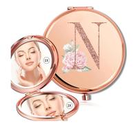 WEOKDFHA Specchietto Compatto Per Il Trucco Specchio da trucco rotondo ingranditore, doppio lato, in metallo, portatile, in vetro, compatto(ColorN)