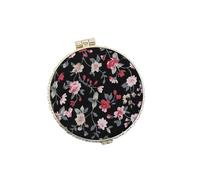 WEOKDFHA Specchietto Compatto Per Il Trucco Specchio da trucco tascabile floreale, mini, compatto, portatile, pieghevole su due lati, for donne, stile vintage, cosmetico(Round-Black)