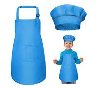 WEONE Bambini Grembiule e Cappello da Cuoco Set, Regolabile Bambino Grembiule da Cucina con 2 Tasche per Ragazze Ragazzi, Grembiuli da Chef per Cucinare Cottura Pittura Artigianato (7-13 Anni) (Blu)