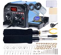 WEP 939D-II Kit pirografo per legno 2-in-1 86-in-1 con 51 punte, 23 a filo, 2 penne, stencil, legno grezzo. Pirografo professionale, kit di pirografo per legno, ideale per fare le penne (Spina UE)