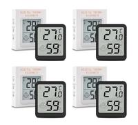 Wepai Termometro Ambiente Interno,4 Pezzi LCD Mini Igrometro Digitale Professionale,Rilevatore Misuratore di Umidità e Temperatura Igrometro Termometro Interni con Supporto In Metallo per Case,Nero