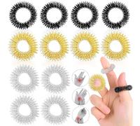 Weploda 12 Pezzi Anelli Massaggianti Dita, Anello Digitopressione, Anelli Massaggio, Dita Articolazione Massaggianti Della Mano, Per Ridurre Stress e Favorire Circolazione Sanguigna(Oro+Argento+Nero)