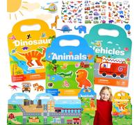 Weploda 3 Pezzi Libro Di Adesivi Per Bambini, Riutilizzabile Impermeabile Sticker Libri, Libro Di Adesivi Per Bambini Con Dinosauri, Libro Di Adesivi Con Animali Per Bambini, Per 3-6(90 Modelli)
