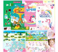 Weploda 4 Pezzi Libro di Adesivi per Bambini, Riutilizzabile Impermeabile Sticker Libri, Libro di Adesivi con Animali per Bambini, Libri Adesivi Riutilizzabili, Libro di Adesivi da 3 Anni