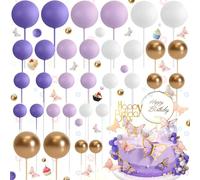 Weploda 54 Pezzi Mini Palloncini Farfalla Cake Topper, Palline Per Decorare Torte, Topper Torta Farfalla, Decorazione Della Torta Con Pallina Di Compleanno, Per Matrimoni Compleanni(Oro Bianco Viola)