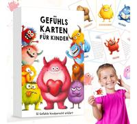 Weploda Cartes di sentimento per Bambini, Cartes delle Emozioni per Bambini, Tema del Mostro Emozioni Cartes, 32 Carte Emozioni + Testi esplicativi, Adatto alla Scuola Materna e Primaria
