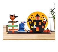 Weppduk Decorazione a forma di pipistrello del castello di Halloween | Segni spettrali di Halloween Boo | Carino decorazione rustica in legno per vassoio a più livelli, forniture per decorazioni da