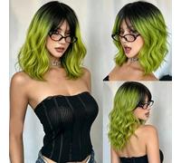 Wepwcod Parrucca sintetica a onda lunga Ombre verde per Carnevale parrucca sintetica per le donne perfetta per l'uso quotidiano e speciale, elegante parrucca realistica adatta per feste