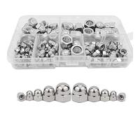 WeqeYent 100 Pezzi Dadi Ciechi Esagonali con Testa a Cupola in Acciaio Inossidabile Dado a Cappuccio Dadi Esagonali Kit assortito, M8 M6 M5 M4 M3, Bloccaggio Dado a Testa Tonda(Argento)