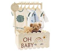 Weqizuerqi Cassetta per baby shower, cestino in legno con manico, mobili per bambini per gravidanza, abbigliamento, decorazione per la casa
