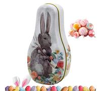 Weqizuerqi Contenitore per biscotti pasquali in metallo, 14,5 x 7,2 x 5,1 cm, per caramelle, Pasqua, da riempire con coniglio di Pasqua, con coperchio, regali di Pasqua per bambini