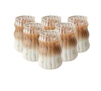 WEQYFDC 4/6PCS INS Glass Cup Heat-resistant Tumbler Drinkware Transparent Tea Juice Milk Coffee Mug Home Water Glasses Stripe Beer(6PCS-A)