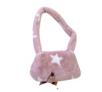 WEQYFDC Borse a tracolla da donna Borsa invernale morbida in peluche sotto le ascelle Borsa a mano soffici a forma di cuore d'amore Borse for telefono(Pink star)