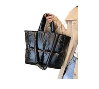 WEQYFDC Borse invernali da donna di grande capacità in piumino di cotone soffice borse a tracolla laterali for la spesa Borse imbottite gonfie impermeabili for le donne(Black)
