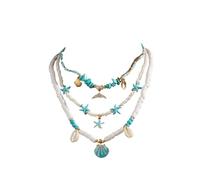 WEQYFDC Collane In Stile Etnico Collana multistrato vintage con stelle marine e conchiglie for donna, perline etniche fatte a mano a coda di pesce