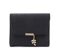 WEQYFDC Portafoglio corto da donna, piccolo, fresco, semplice, pieghevole, con ciondolo hardware, tre pieghe(Black)