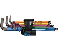 WERA - Set di chiavi maschio piegate esagonali, con sfera di tenuta Multicolour con rivestimento in plastica, Hex-Plus, Numero di giraviti: 9 9