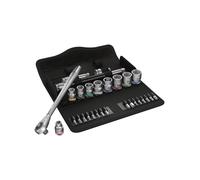 Wera, 8100 SA B 7 Kit con cricchetto Zyklop Metal con passante quadro attaco da 3/8", metrico, 29 pezzi