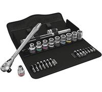 Wera, 8100 SC 11 Kit con cricchetto Zyklop Metal con levetta per invertire la rotazione, attaco da 1/2", in pollici, 28 pezzi