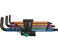 WERA - Set di chiavi maschio esagonali piegate, superficie BlackLaser Multicolour con rivestimento in plastica, Hex-Plus, Numero di giraviti: 9 9