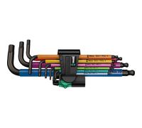 WERA - Set di chiavi maschio esagonali piegate, superficie BlackLaser Multicolour con rivestimento in plastica, Hex-Plus, Numero di giraviti: 9 9