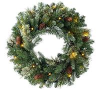 WeRChristmas Corona Natalizia in Pino Naturale Pre-illuminata con 20 luci a LED Calde, PVC, Multicolore, 2 feet/60cm