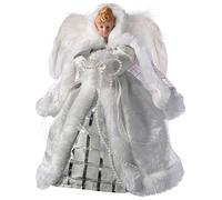 WeRChristmas-Decorazione per albero di Natale, con angelo con ali, tessuto, bianco/argento, 25 cm