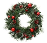 WeRChristmas - Ghirlanda natalizia decorativa, illuminata da 20 LED, luce bianca calda, colore: rosso / ghiaccio, diametro: 60 cm