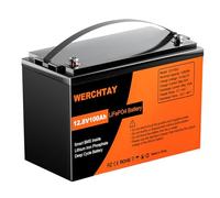 WERCHTAY Batteria Litio 12V 100Ah, 1280Wh LiFePO4 Batterie, con BMS Integrato da 100A, 18000 Cicli a Scarica Profonda, Protezione Contro le Basse Temperature, per Off-Grid, Camper e Imbarcazioni