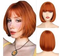 WERD Parrucca corta a caschetto arancione con frangia, da donna, con frangia, capelli lisci e naturali, per Halloween, cosplay, feste