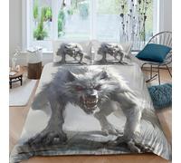 werewolf beastSet Di Copripiumino microfibra 3 Pezzi stampa di 3D cerniera nascosta fantasy creature art copripiumino con federe soffice ultra morbido for coppie Double（200x200cm）