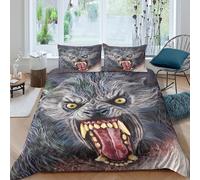 Werewolf facecopripiumino morbida microfibra 3 pezzi motivo 3D cerniera nascosta Fantasy horror art Set Di Copripiumino con federe per cuscini soffice morbido e comodo for adulti King（220x240cm）