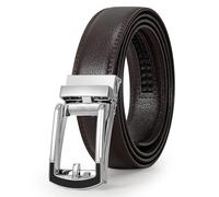 WERFORU Cintura da uomo in pelle con cursore, cintura automatica in pelle a cricchetto per uomo con fibbia automatica, D-curry with argento, 115cm/für Taillenumfang 70-95cm