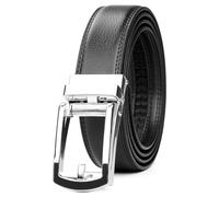 WERFORU Cintura da uomo in pelle con cursore, cintura automatica in pelle a cricchetto per uomo con fibbia automatica, E nero con argento, 115cm/für Taillenumfang 70-95cm