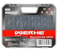 WERHE Set di punte per legno, 10 pezzi, per legno, compensato e pannelli, punta filettata autofilettante, 4 taglienti, sistema M10, Ø 12-25 mm + prolunga + adattatore HEX e 1/2"