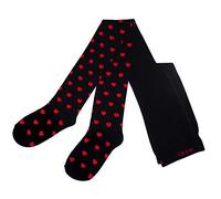 Weri Spezials - Collant per bambini e bambine in cotone con il cuore in diverse varianti di design e colore. nero+rosso 9-11 anni