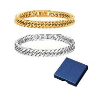 WERIGONI 2 pezzi Bracciale Uomo Acciaio Inossidabile da Uomo, Bracciale da Uomo, Bracciale a Catena Cubana Figaro in Argento, oro