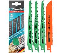 WERKFIX Lame per Seghetto Alternativo MADE IN GERMANY: 3 x Legno e 1x Metallo. Set di 4 x Seghetto a Gattuccio (Bosch, Black Decker, Einhell, Makita etc): Tagli veloci HCS 150 mm