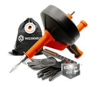 WERKHELD Spirale per la pulizia dei tubi [7,5 m] - con inserto per trapano - spirale di scarico ideale per la pulizia dei tubi - acciaio inox - con guanti e spazzola per la pulizia