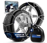 WERKTHOR Catene da Neve 9mm Auto Set 2 Pezzi - Catene Neve Omologate EN 16662-1 e ÖNORM V 5117 - Catene da Neve in Metallo per Pneumatici da 13 a 19 Pollici con Guanti e Borsa - Catene Auto Facili