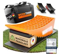 WERKTHOR Cunei per Camper (Arancione) - [Set di 2] Cunei Collaudati per Caravan, Camper e Rimorchi [<13,5t] - Livellamento Senza Gradini, Cunei per Camper Incl. Borsa di Trasporto