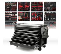 Werkzeugwagen PRO Line 13 Cassetti DOUBLE FULL BLACK, Con Chiavi E Utensili