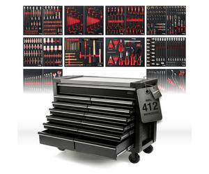 Werkzeugwagen PRO Line 13 Cassetti DOUBLE FULL BLACK, Con Chiavi E Utensili