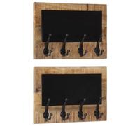 WERNBUPS Appendiabiti da parete con 4 ganci, 2 pezzi, in legno massiccio di | Legno di mango massiccio, 4 ganci in ferro per listello, facile montaggio a parete, set da 2