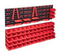 WERNBUPS Parete porta attrezzi da 141 pezzi, con scatole portaoggetti, rosso e nero, 8 pannelli da parete da officina con portautensili e 63 scatole scrivibili per viti, chiodi, dadi