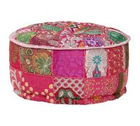 WERNBUPS Pouf fatto a mano rosa con ricamo esotico, design patchwork, in 100% cotone, cuscino rotondo da 40 x 20 cm, per un ambiente accogliente