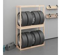 WERNBUPS Scaffale per pneumatici in legno di pino massiccio per garage, robusto scaffale per 8 pneumatici, 120 x 40 x 180 cm, versatile in cantina o officina, supporto da parete incluso