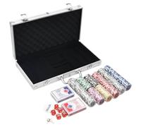 WERNBUPS Set di chip da poker professionali da 300 pezzi, con chip laser da 11,5 g, 5 dadi, 2 mazzi di carte e pulsante Dealer nei classici colori del casinò, con valigetta in alluminio