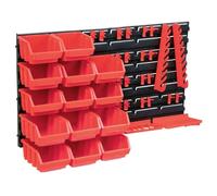 WERNBUPS Set di contenitori da 39 pezzi con 2 piastre da parete, 14 contenitori per piccoli pezzi scrivibili per viti, chiodi e dadi, impilabili ed espandibili, rosso nero