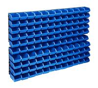 WERNBUPS Set di contenitori per piccoli oggetti, 128 pezzi, blu, con 8 pannelli da parete per 120 scatole, scatole impilabili per viti, chiodi, dadi e raccordi, set organizer espandibile